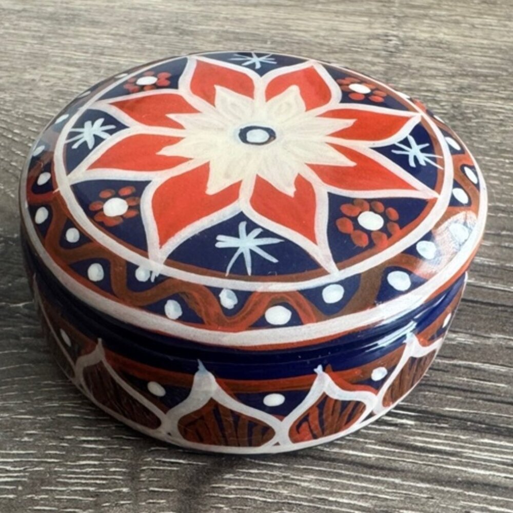 Mexican Style Painted Folk Art Floral Trinket Box